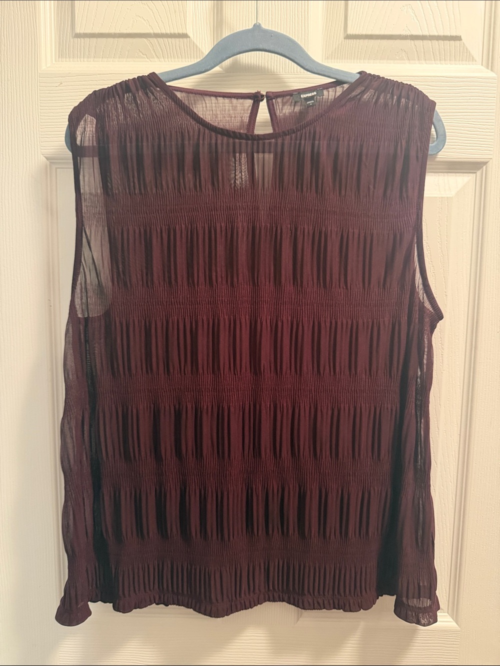 Express Burgundy Sleeveless Pleated Sheer Top